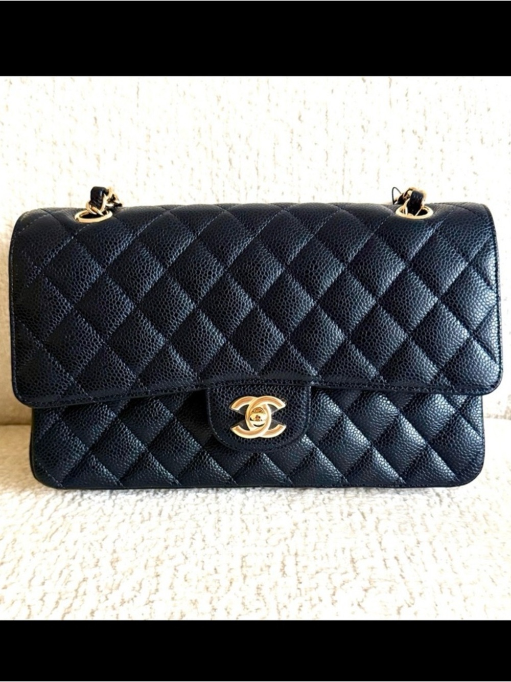 CHANEL Black & Burgundy Classic Double Flap Medium Caviar NEW IN BOX + Shopper